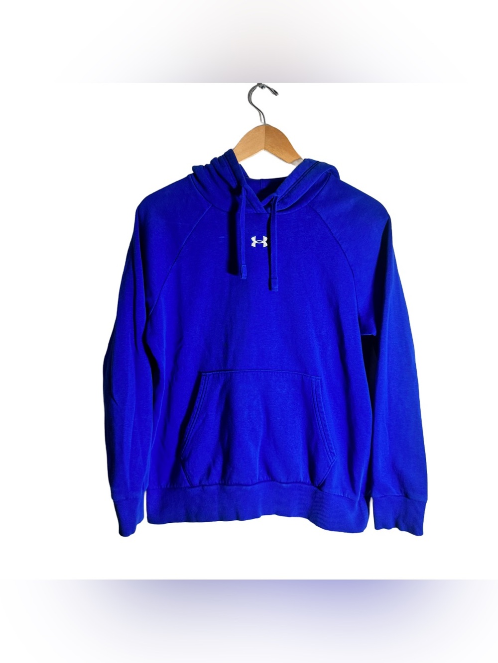 Under Armour Hooded Sweatshirt Women's Small Blue Logo Fleece Pullover Athletic - Picture 2 of 6